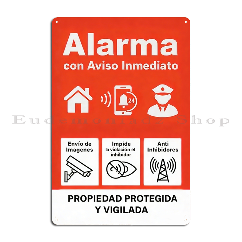 Home Security With Alarm - Plakat Logam Sistem Alarm 24 Jam