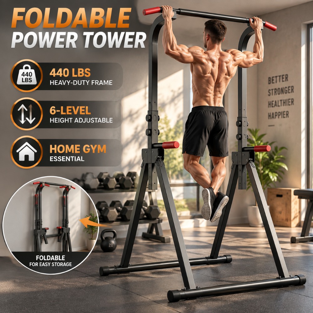 Home Security Training - Menara Latihan Lipat untuk Pull-Up, Dips,