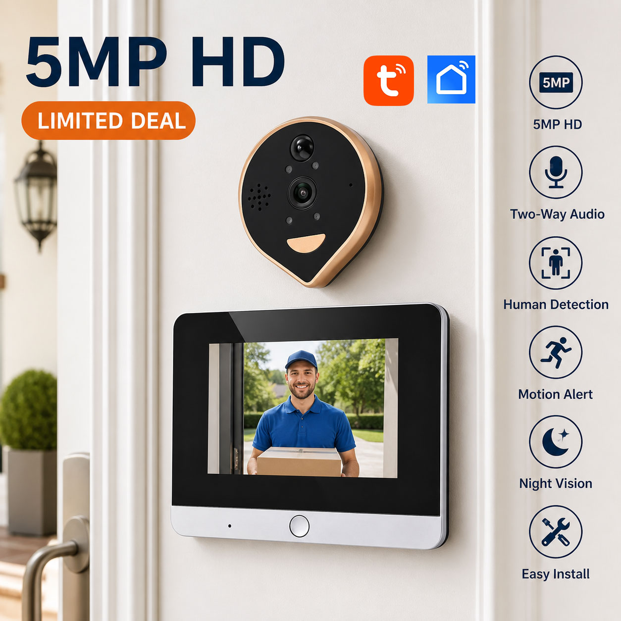 Peephole Camera Viewer - Penampil Lubang Intip Pintar Tuya 5MP