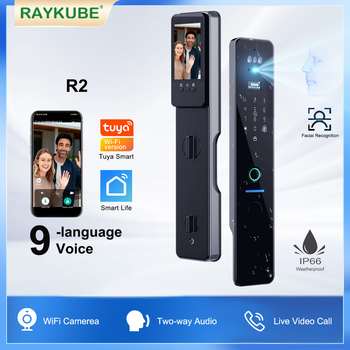 Peephole Camera Viewer - RAYKUBE R2 IP66 Tahan Air Tuya