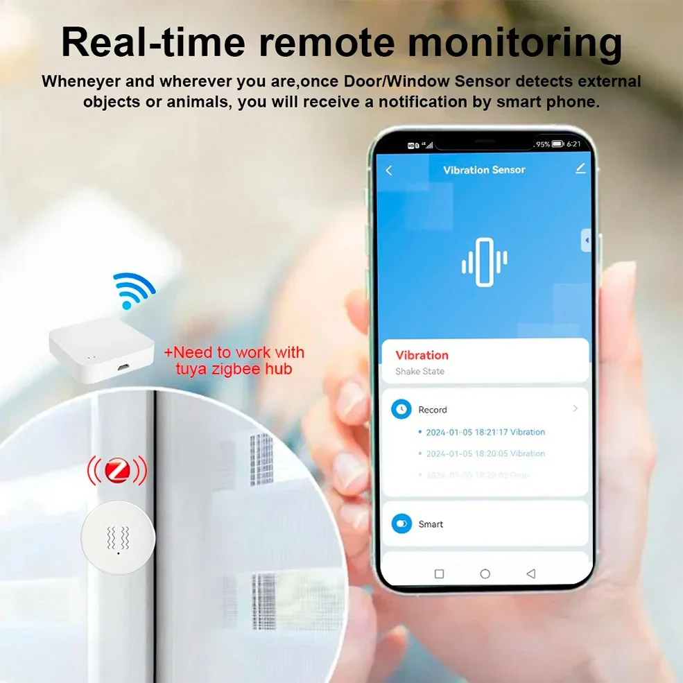 Tuya ZigBee Sensor Getaran & K - Home Security With Alarm ulasan dan harga